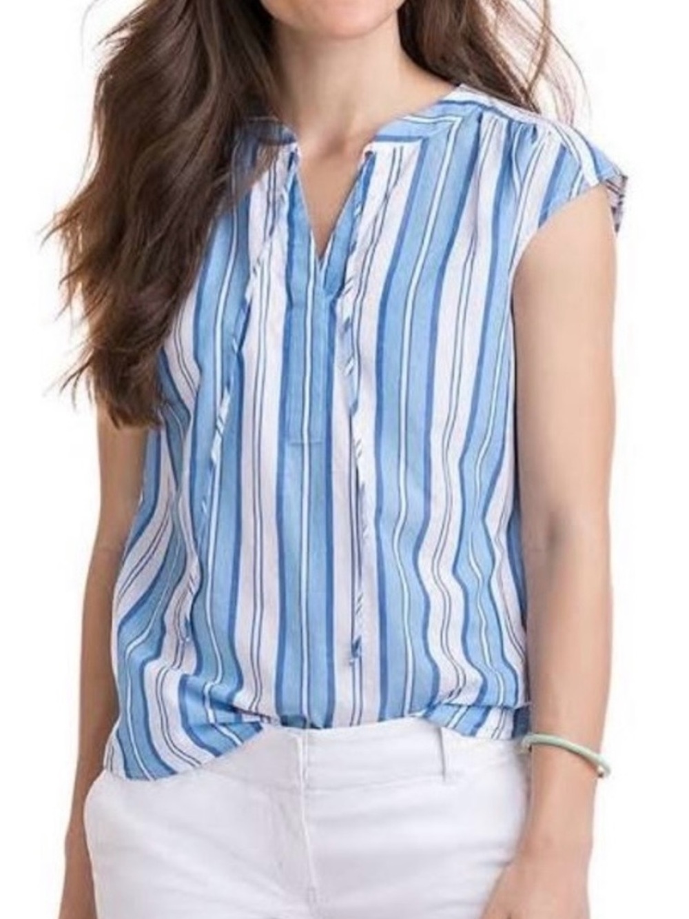 Vineyard Vines Blue and White Striped Split-Neck Tank